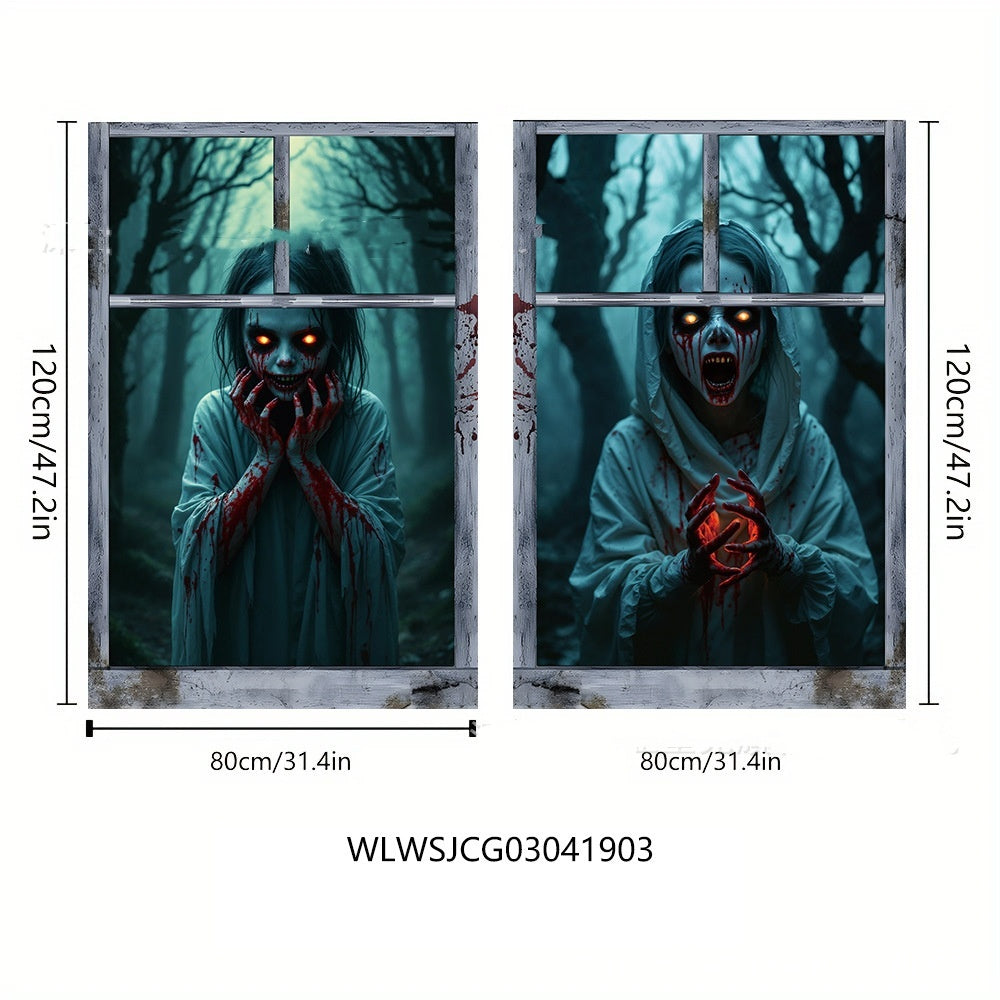 Halloween 3D Window Covers – Scary Haunted House Decorations (Witch, Pumpkin, Ghost, Skull & More)