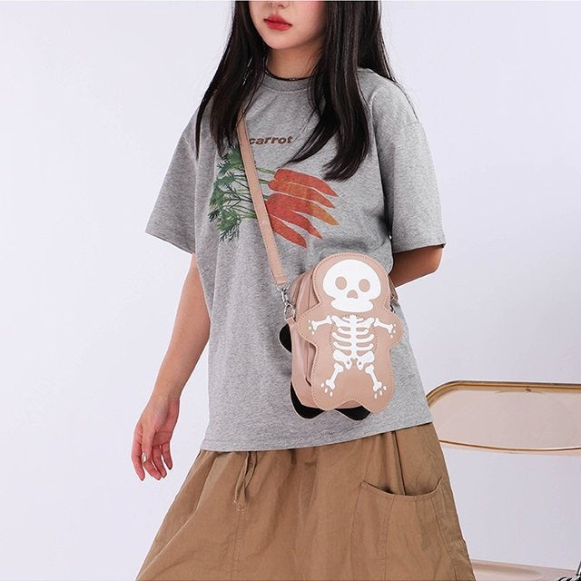 Halloween Skull Shoulder Bag – Spooky Crossbody Messenger Purse for Women & Teens, Gothic Horror Style Handbag for Costume Parties & Everyday use in Black, Khaki & Rose Pink