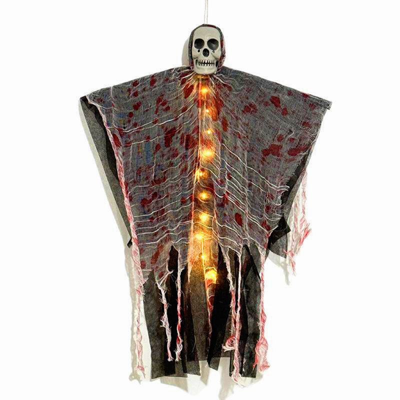 Halloween Hanging Ghost with Luminous Skull – Blood-Dyed Outdoor Decoration for Haunted Houses & Yards