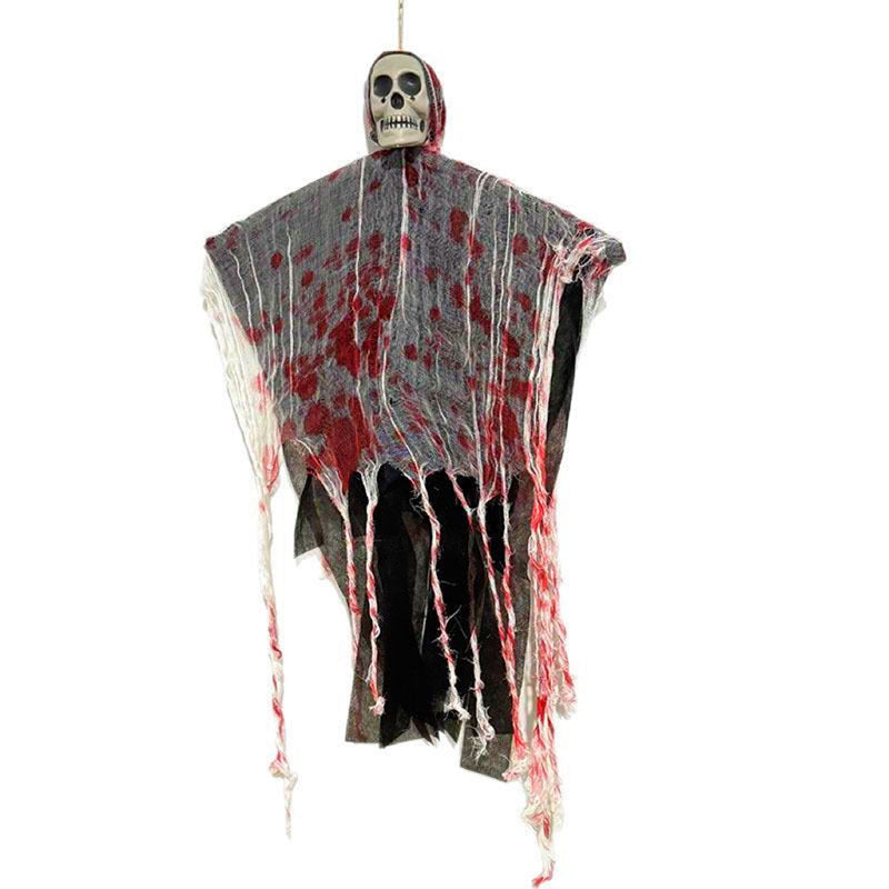 Halloween Hanging Ghost with Luminous Skull – Blood-Dyed Outdoor Decoration for Haunted Houses & Yards