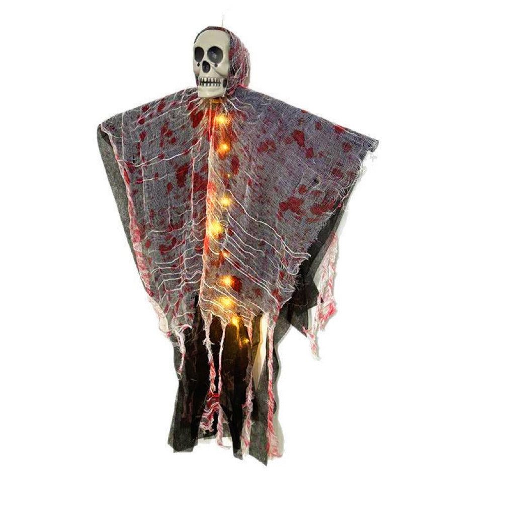 Halloween Hanging Ghost with Luminous Skull – Blood-Dyed Outdoor Decoration for Haunted Houses & Yards