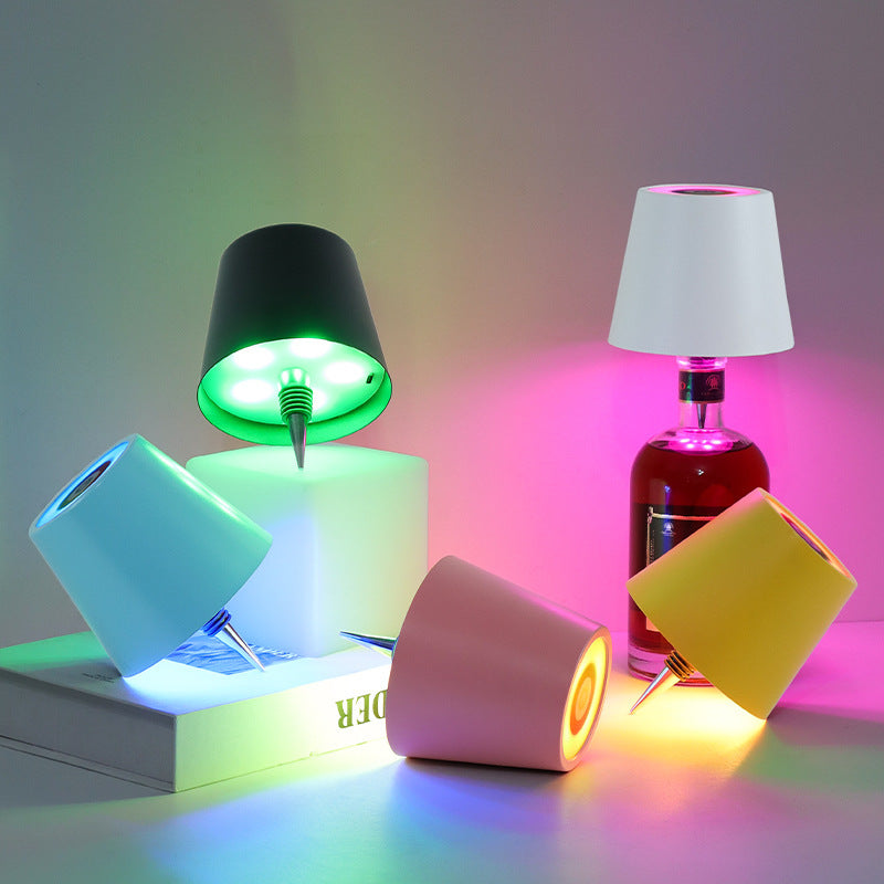 Rechargeable RGB Wine Bottle Table Lamp – Touch Control LED Mood Light, Metal Wine Bottle Plug Lamp for Home & Bar Decor