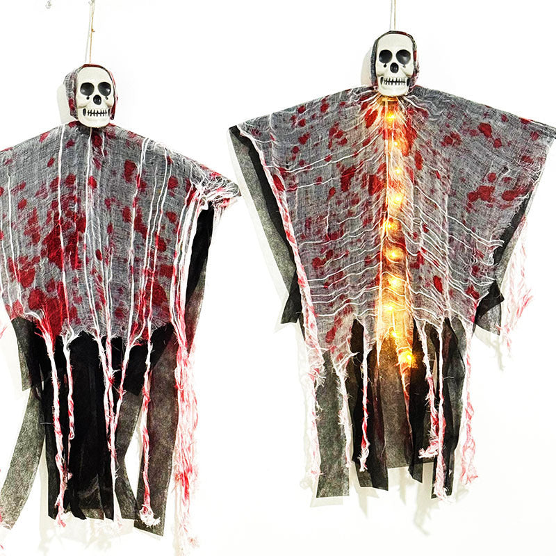Halloween Hanging Ghost with Luminous Skull – Blood-Dyed Outdoor Decoration for Haunted Houses & Yards