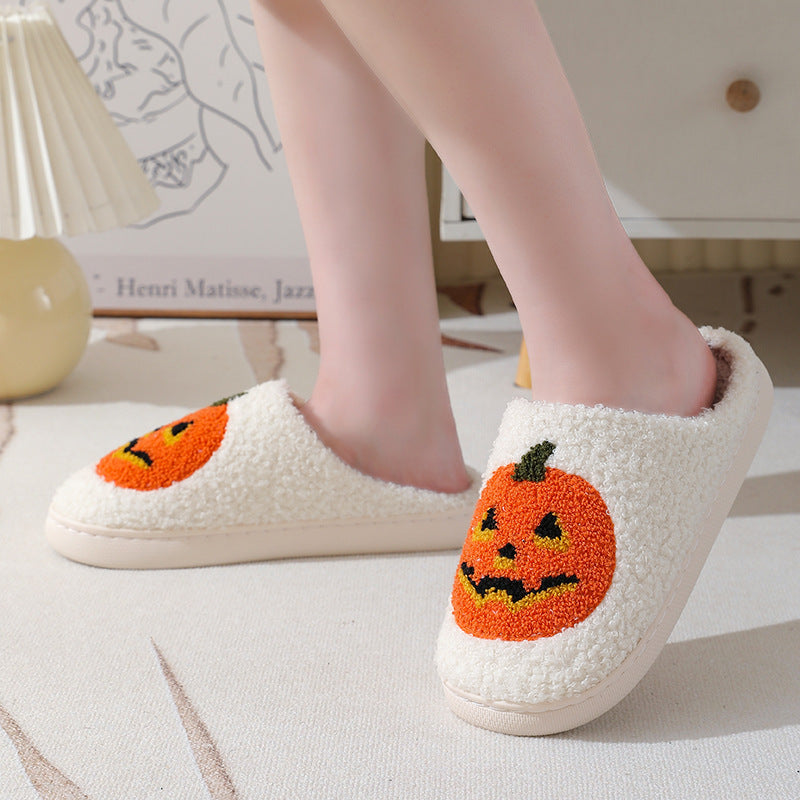 Halloween Pumpkin Cartoon Slippers – Cozy Winter Indoor House Shoes for Men & Women, Couples