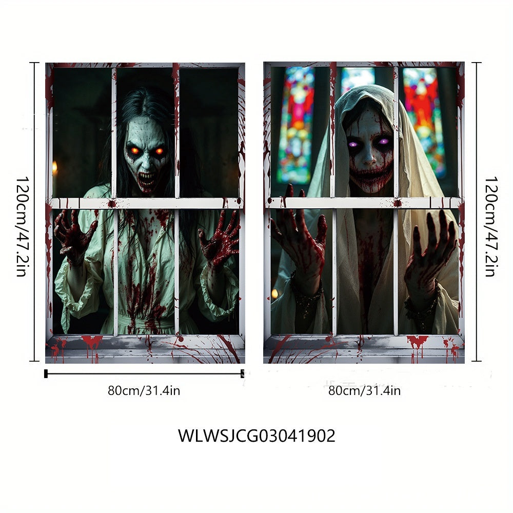Halloween 3D Window Covers – Scary Haunted House Decorations (Witch, Pumpkin, Ghost, Skull & More)