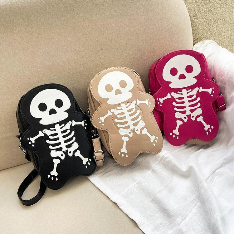 Halloween Skull Shoulder Bag – Spooky Crossbody Messenger Purse for Women & Teens, Gothic Horror Style Handbag for Costume Parties & Everyday use in Black, Khaki & Rose Pink