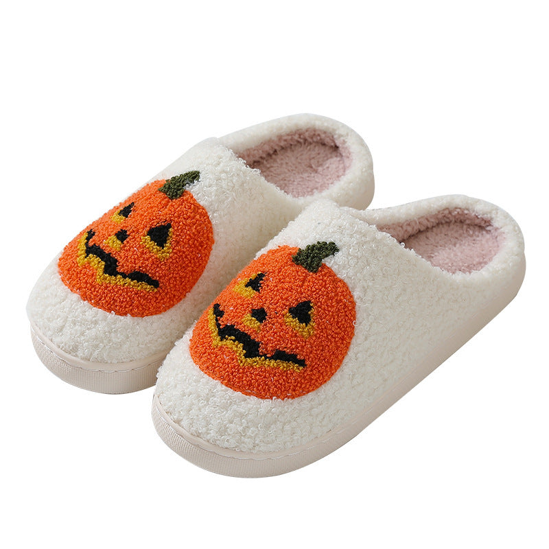 Halloween Pumpkin Cartoon Slippers – Cozy Winter Indoor House Shoes for Men & Women, Couples