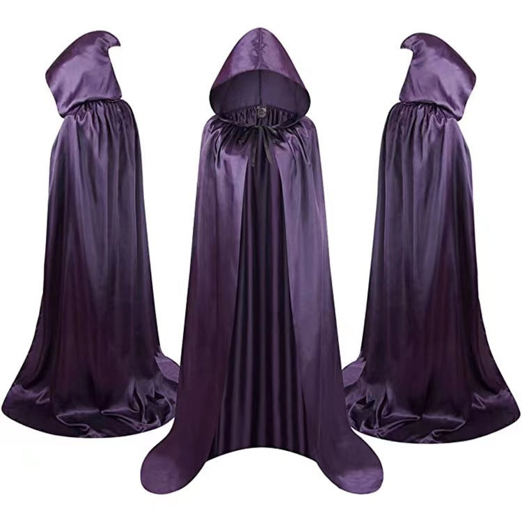 Adult & Kids Reversible Vampire Cape – Satin Hooded Cloak for Halloween, Cosplay & Costume Parties (Black, Gold, Purple)