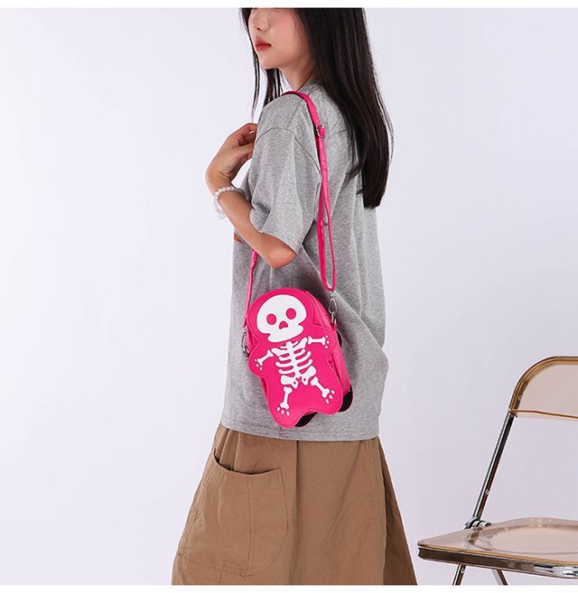 Halloween Skull Shoulder Bag – Spooky Crossbody Messenger Purse for Women & Teens, Gothic Horror Style Handbag for Costume Parties & Everyday use in Black, Khaki & Rose Pink