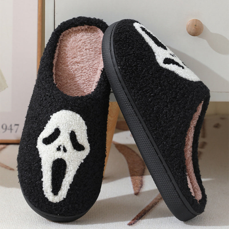 Halloween Skull Cartoon Slippers – Warm & Cozy Indoor House Shoes for Men & Women