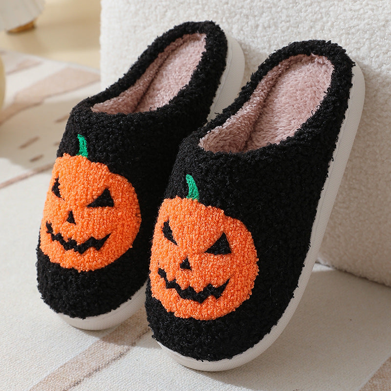 Halloween Pumpkin Cartoon Slippers – Cozy Winter Indoor House Shoes for Men & Women, Couples