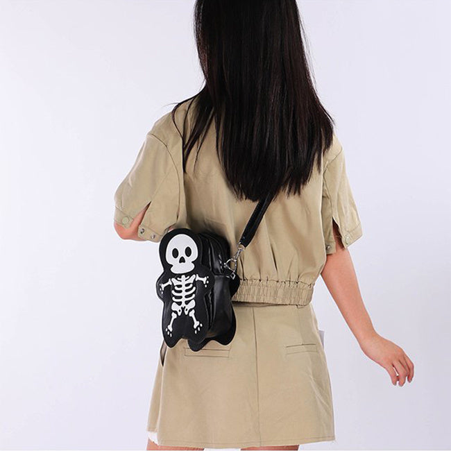 Halloween Skull Shoulder Bag – Spooky Crossbody Messenger Purse for Women & Teens, Gothic Horror Style Handbag for Costume Parties & Everyday use in Black, Khaki & Rose Pink