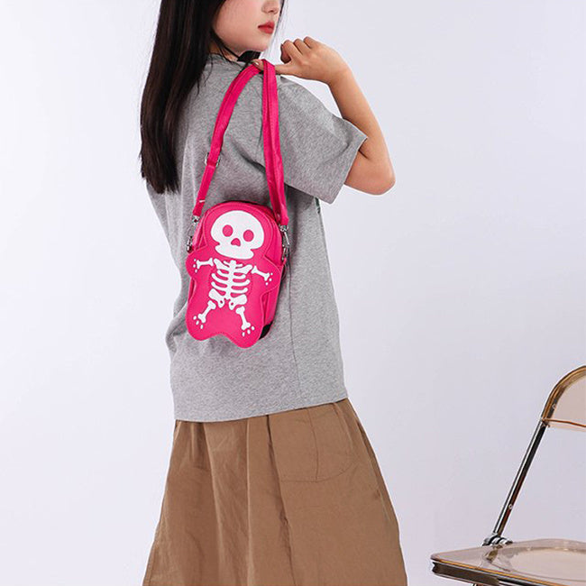 Halloween Skull Shoulder Bag – Spooky Crossbody Messenger Purse for Women & Teens, Gothic Horror Style Handbag for Costume Parties & Everyday use in Black, Khaki & Rose Pink