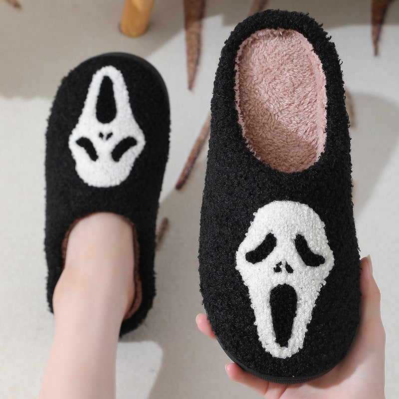 Halloween Skull Cartoon Slippers – Warm & Cozy Indoor House Shoes for Men & Women