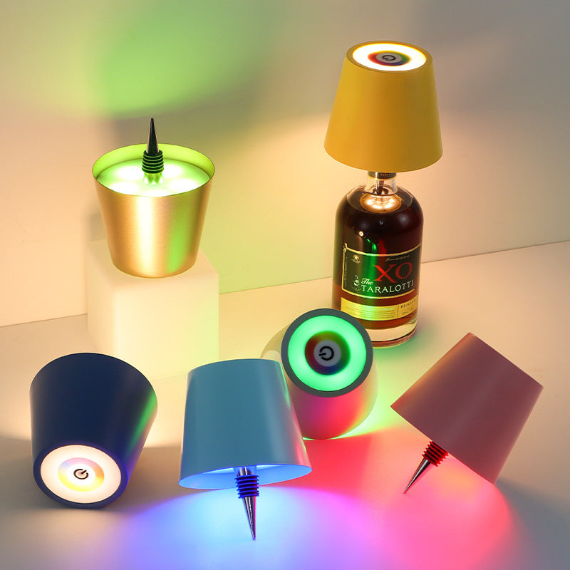 Rechargeable RGB Wine Bottle Table Lamp – Touch Control LED Mood Light, Metal Wine Bottle Plug Lamp for Home & Bar Decor