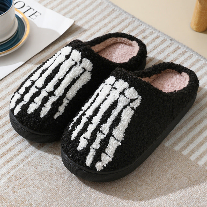 Halloween Skull Cartoon Slippers – Warm & Cozy Indoor House Shoes for Men & Women