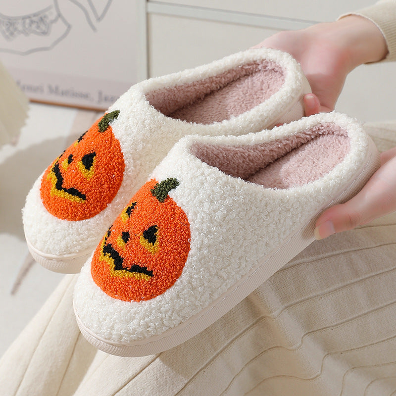 Halloween Pumpkin Cartoon Slippers – Cozy Winter Indoor House Shoes for Men & Women, Couples