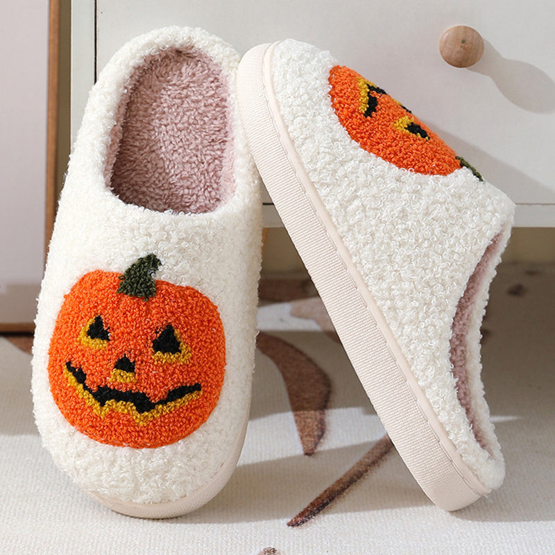 Halloween Pumpkin Cartoon Slippers – Cozy Winter Indoor House Shoes for Men & Women, Couples