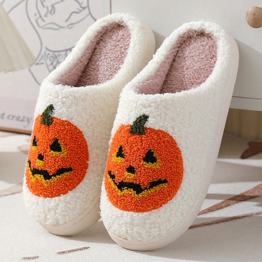 Halloween Pumpkin Cartoon Slippers – Cozy Winter Indoor House Shoes for Men & Women, Couples