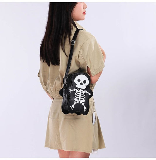 Halloween Skull Shoulder Bag – Spooky Crossbody Messenger Purse for Women & Teens, Gothic Horror Style Handbag for Costume Parties & Everyday use in Black, Khaki & Rose Pink