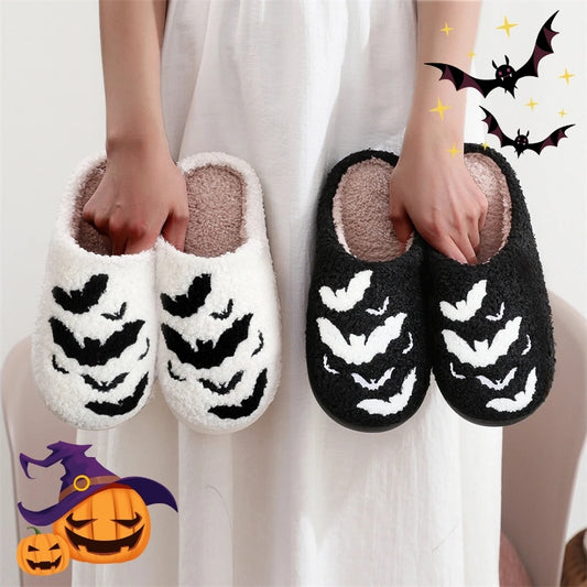 Halloween Bat Slippers – Funny Plush Indoor Shoes for Men & Women, Soft Cozy House Flats, Horror Costume Gift Idea
