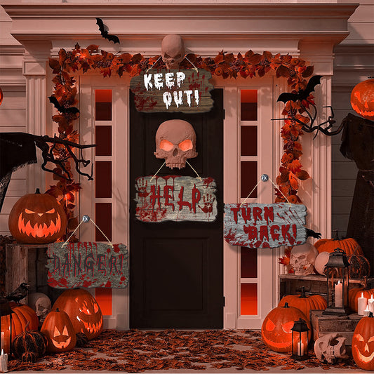 Halloween Ghost Door Sign – Haunted House Wooden-Look Hanging Decoration for Spooky Festival Party Atmosphere