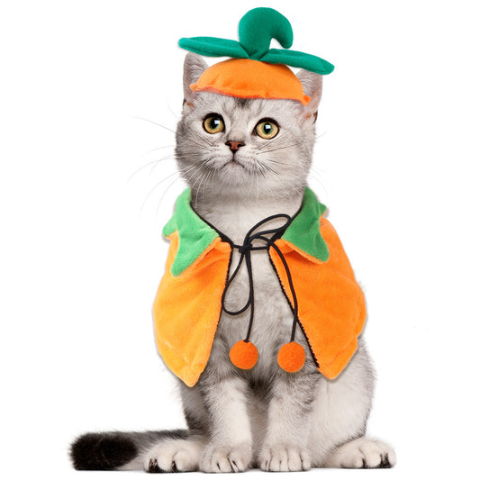 Pet Halloween Pumpkin Cloak – Cute Double-Sided Costume for Dogs & Cats