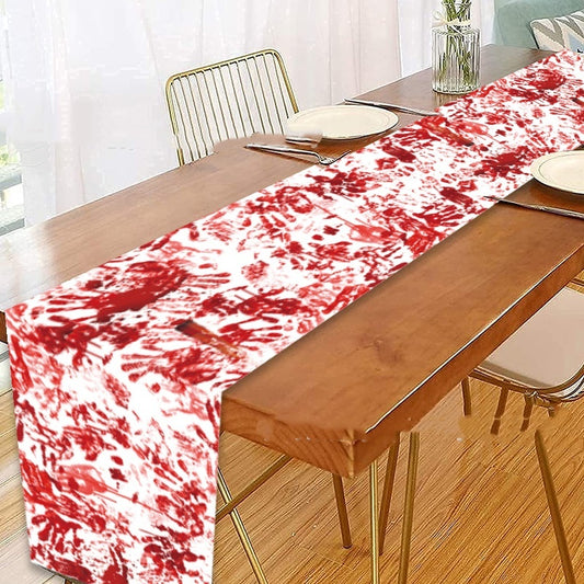 Halloween Horror Bloody Hand Printed Tablecloth DecorationHalloween Bloody Handprint Tablecloth – Scary Haunted House Party Decoration for Horror Theme, Creepy Blood Stain Disposable Cover for Spooky Dinner & Events