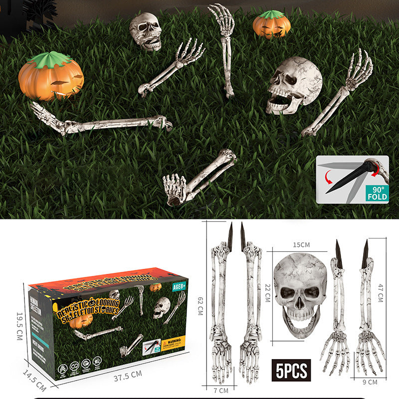 Halloween Ground Crawling Ghost Crawling Courtyard Grass Horror Atmosphere Decoration Props Skeleton Skeleton Undead Three-piece Set