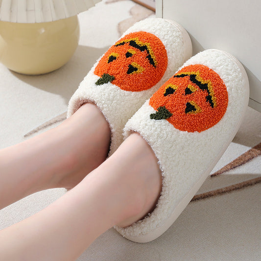 Halloween Pumpkin Cartoon Slippers – Cozy Winter Indoor House Shoes for Men & Women, Couples
