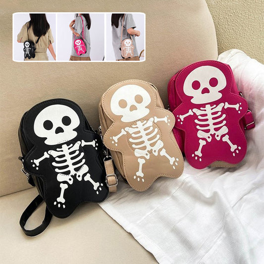 Halloween Skull Shoulder Bag – Spooky Crossbody Messenger Purse for Women & Teens, Gothic Horror Style Handbag for Costume Parties & Everyday use in Black, Khaki & Rose Pink