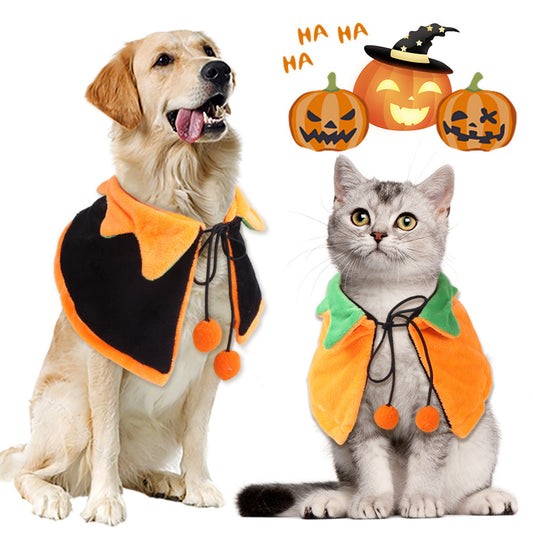 Pet Halloween Pumpkin Cloak – Cute Double-Sided Costume for Dogs & Cats
