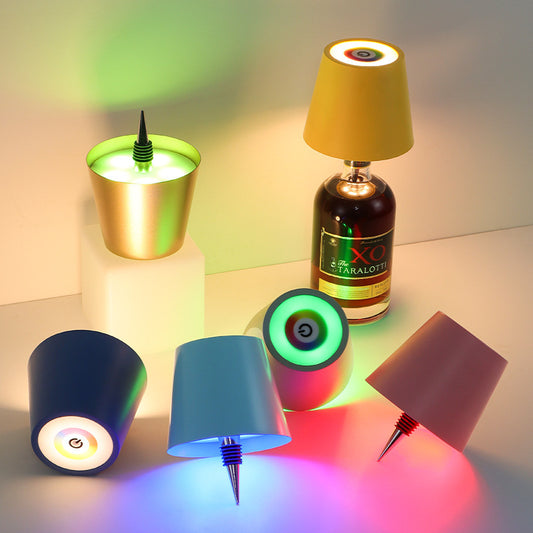 Rechargeable RGB Wine Bottle Table Lamp – Touch Control LED Mood Light, Metal Wine Bottle Plug Lamp for Home & Bar Decor